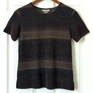 Notations 90's Vintage Metallic Lurex Knit Short Sleeve Crewneck Top Black SP